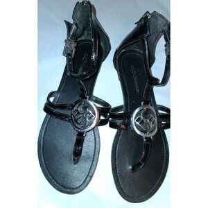 BCBG Womens Silver Logo Zipper Back Sandals Black Size 7.5M Casual